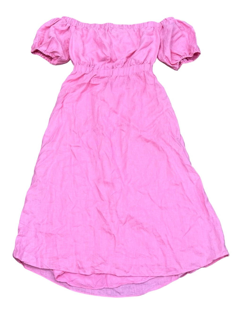 Ever New Milan 100% Linen Bright Pink Bardot Midi Dress | Off-Shoulder Open Back - Picture 9 of 13